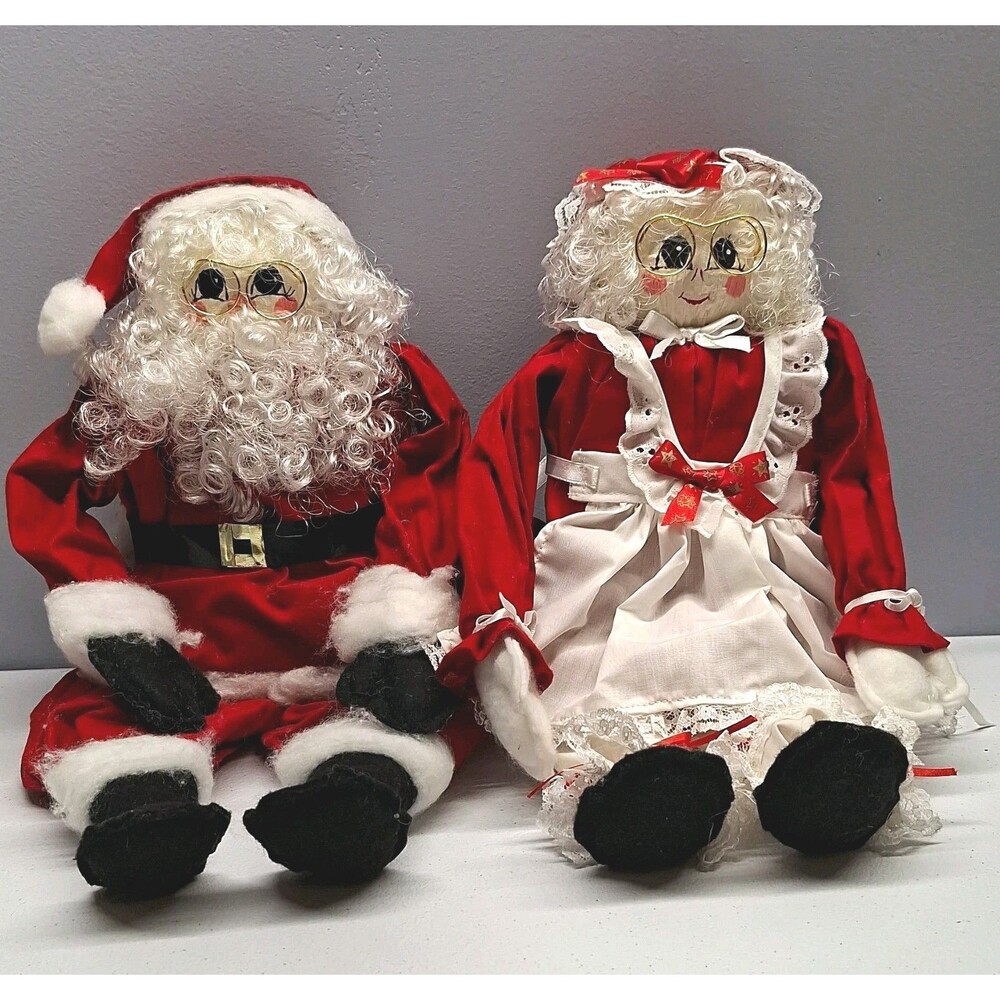 Vintage Mr & Mrs Santa Wooden Shelf Sitters 16" Handmade Primitive Christmas
